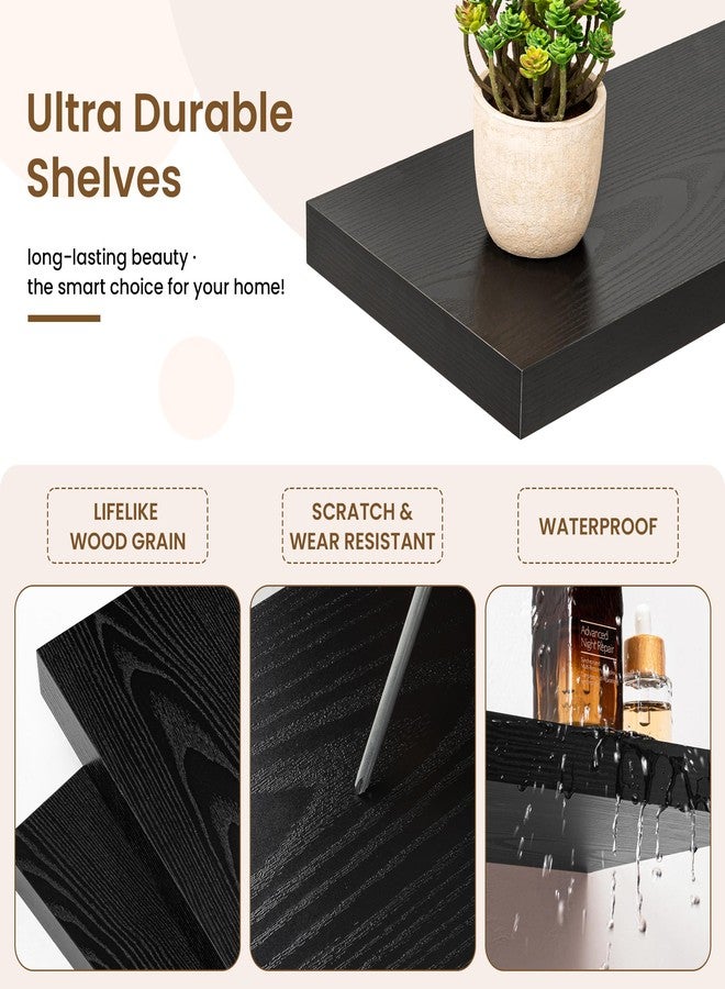 Marsmiles 32in Floating Shelves for Wall, 32"W x 9.25"D x 1.25"H, 2 Pack Long Wall Mounted Engineered Wood Shelves with Invisible Brackets for Living Room, Bedroom, Bathroom, Kitchen Decor and Storage, Black - Image 3